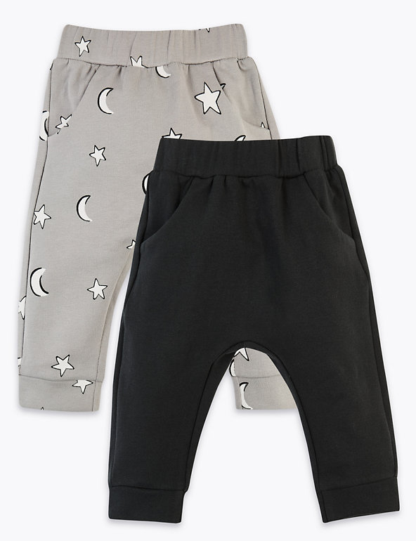 2 Pack Star & Moon Print Joggers (0-3 Yrs) Image 1 of 2