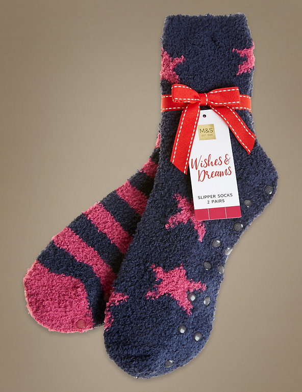 2 Pack Star Cosy Socks with Grippers Image 1 of 2