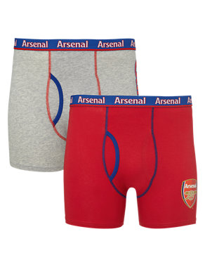2 Pack Stretch Cotton Arsenal Football Club Trunks Image 2 of 4