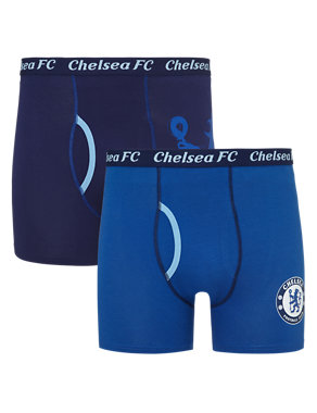 2 Pack Stretch Cotton Chelsea Football Club Trunks Image 2 of 4