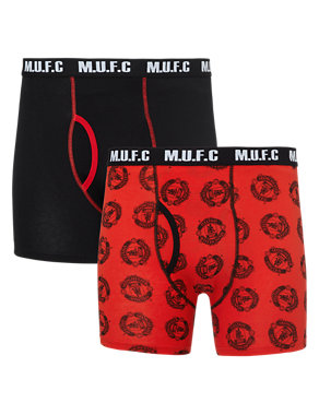 2 Pack Stretch Cotton Manchester United Football Club Trunks Image 2 of 4