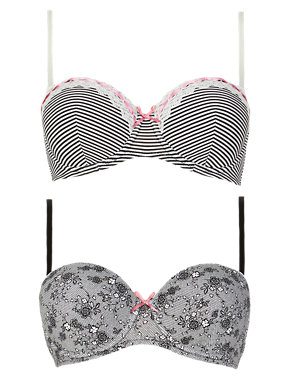 2 Pack Striped & Lace Padded Balcony Bra A-DD Image 2 of 5