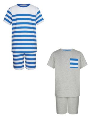 2 Pack Striped Short Pyjamas (5-14 Years) Image 1 of 2