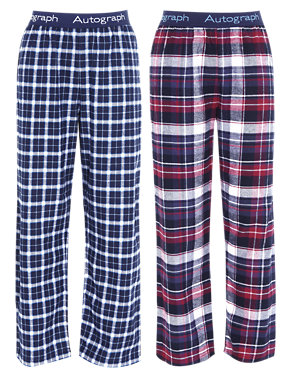 2 Pack Supersoft Pure Cotton Checked Pyjama Bottoms Image 2 of 4
