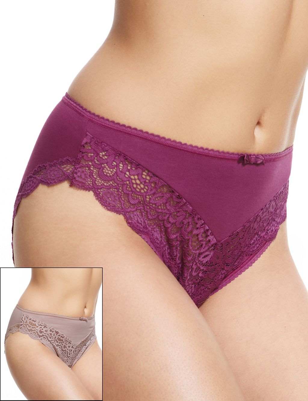 2 Pack Supima® High Leg Floral Lace Knickers 3 of 4