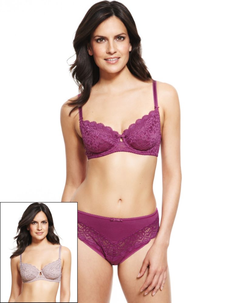 2 Pack Supima® Non-Padded Floral Lace B-DD Bras 1 of 4