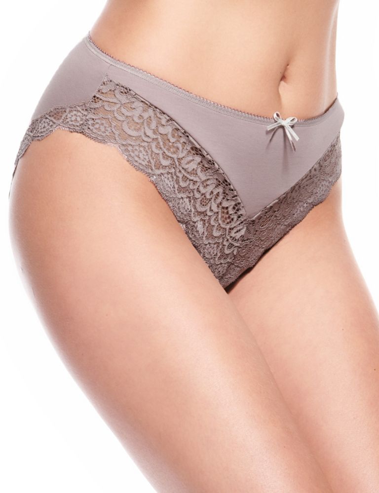 2 Pack Supima® Ornate Lace High Leg Knickers 1 of 5
