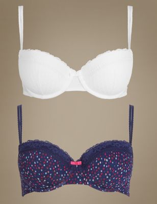 2 Pack Texture Print Push-Up Balcony Bras A-DD, M&S Collection