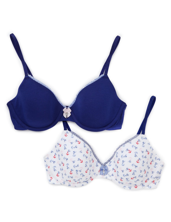 2 Pack Underwired Anchor Print Bras Image 1 of 1