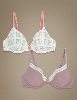 2 Pack Underwired Checked Bra Image 2 of 3