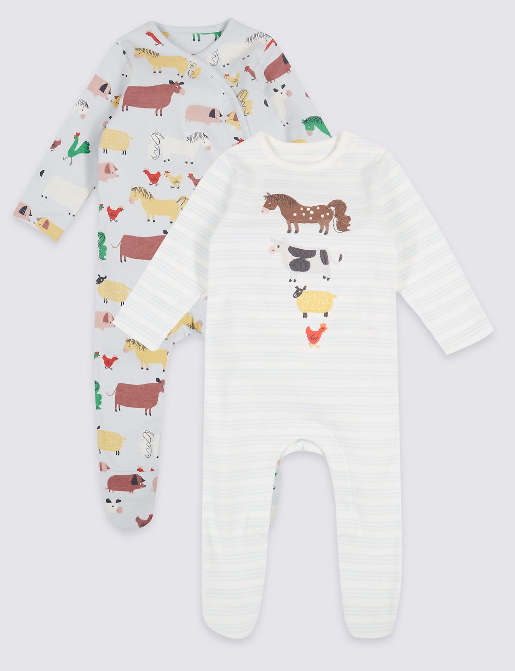 2 Pack Unisex Pure Cotton Sleepsuits 3 of 9