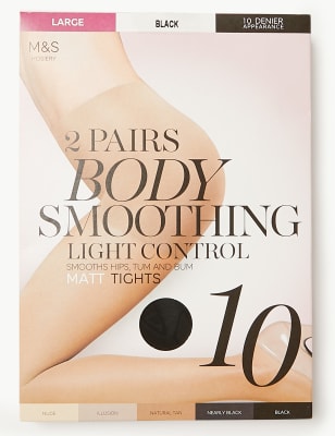 2 Pair Pack 10 Denier Body Smoothing Tights, M&S Collection