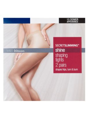 2 Pair Pack 15 Denier Secret Slimming™ Shine Bodyshaper Tights Image 2 of 4