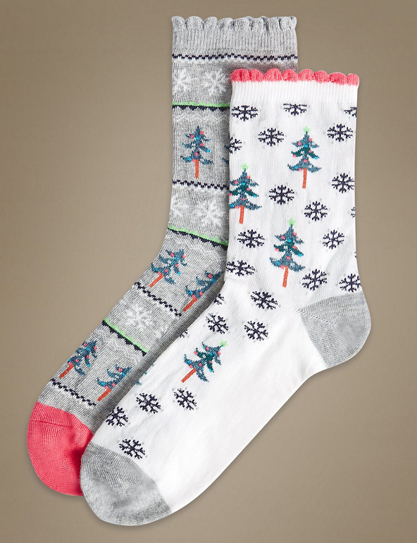 2 Pair Pack Ankle High Printed Socks Image 1 of 1