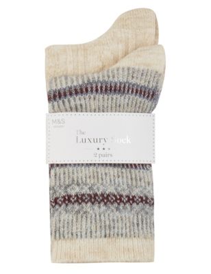 2 Pair Pack Cable Knit & Fair Isle Socks Image 1 of 2