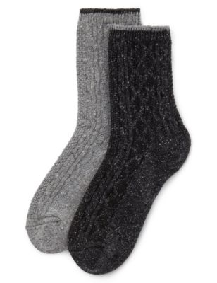 2 Pair Pack Cable Knit Ankle High Socks | M&S Collection | M&S