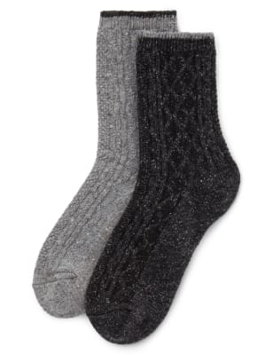 2 Pair Pack Cable Knit Ankle High Socks | M&S Collection | M&S