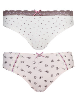 2 Pair Pack Cotton Rich Assorted Brazilian Knickers Image 2 of 5