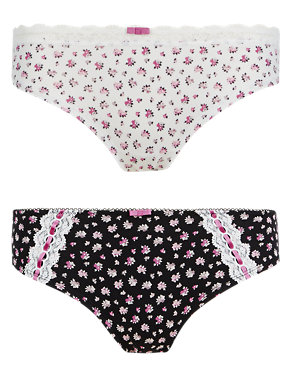2 Pair Pack Cotton Rich Ditsy Floral Brazilian Knickers Image 2 of 4