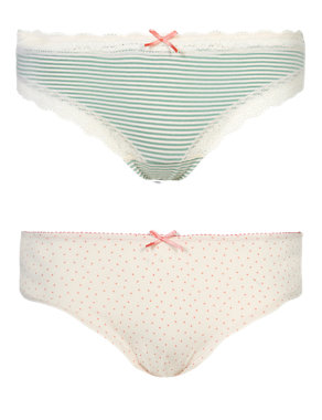 2 Pair Pack Cotton Rich Striped & Spotted Brazilian Knickers Image 2 of 5