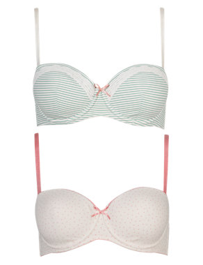 2 Pair Pack Cotton Striped & Spotted Balcony Bras A-DD Image 2 of 5