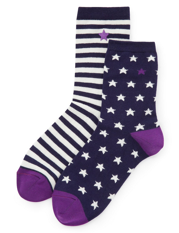 2 Pair Pack Embroidered Star & Striped Socks Image 1 of 1