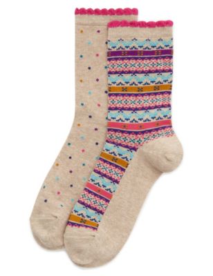 2 Pair Pack Fairisle Ankle High Socks | M&S Collection | M&S