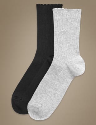 2 Pair Pack Soft Grip Assorted Ankle High Socks M S Collection M S