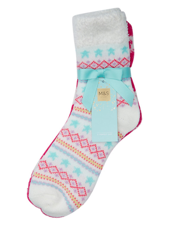 2 Pair Pack Star Print Ankle High Socks Image 1 of 2