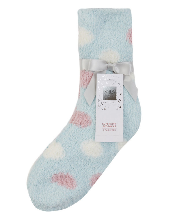 2 Pair Pack Supersoft Cosy Spotted & Striped Bed Socks Image 1 of 2