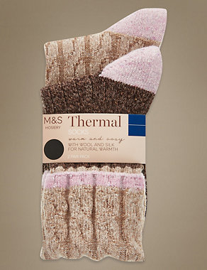 2 Pair Pack Thermal Cable Ankle High Socks Image 2 of 4