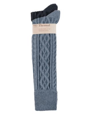 2 Pair Pack Thermal Cable Knit Knee Highs with Wool Image 1 of 2