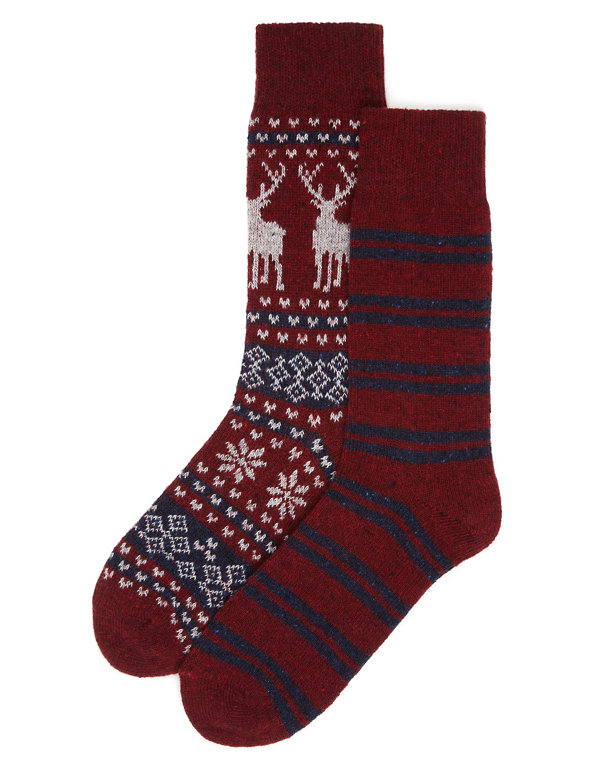 2 Pairs of Assorted Thermal Socks with Wool Image 1 of 1