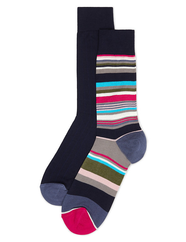 2 Pairs of Cotton Rich Assorted Socks Image 1 of 1