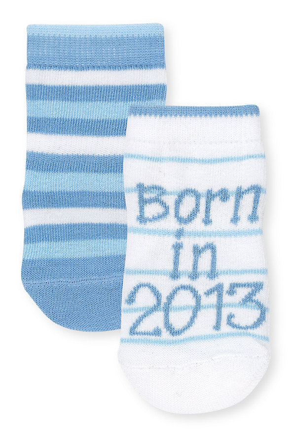 2 Pairs of Cotton Rich Born in 2013 Socks Image 1 of 1