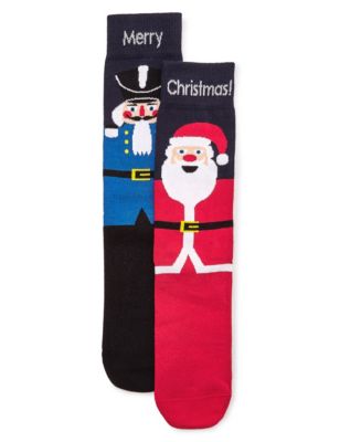 2 Pairs of Cotton Rich Christmas Nutcracker Socks Image 1 of 2