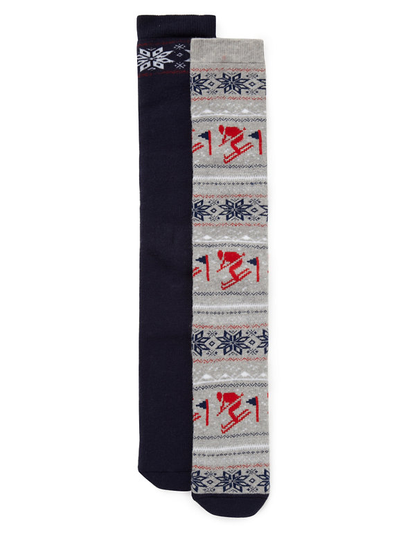 2 Pairs of Cotton Rich Fair Isle Thermal Welly Socks (5-14 Years) Image 1 of 1