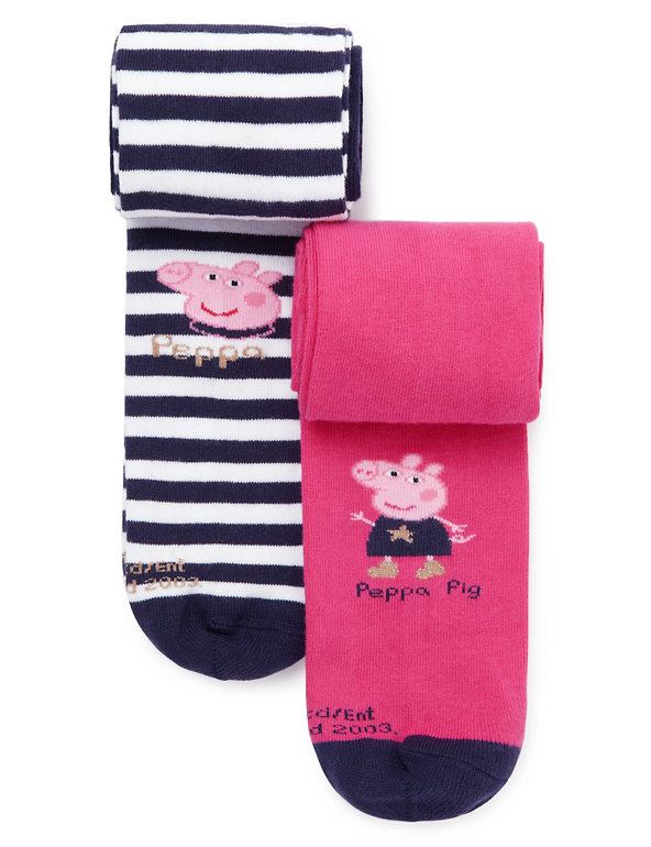 2 Pairs of Cotton Rich Peppa Pig™ Tights (1-7 Years) Image 1 of 1
