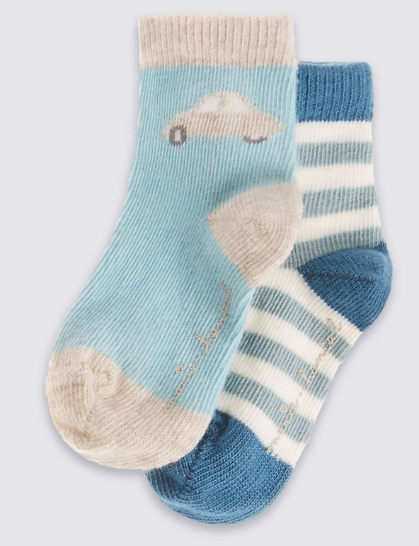 2 Pairs of Cotton Rich Socks (0-24 Months) Image 1 of 1