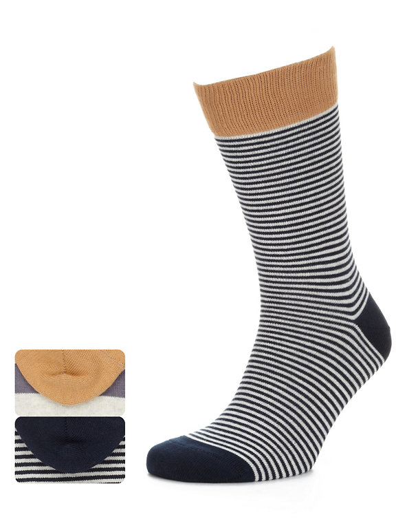 2 Pairs of Cotton Rich Striped Socks Image 1 of 1