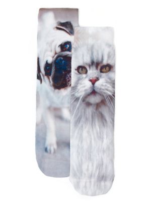 2 Pairs of Dog & Cat Print Socks Image 1 of 1