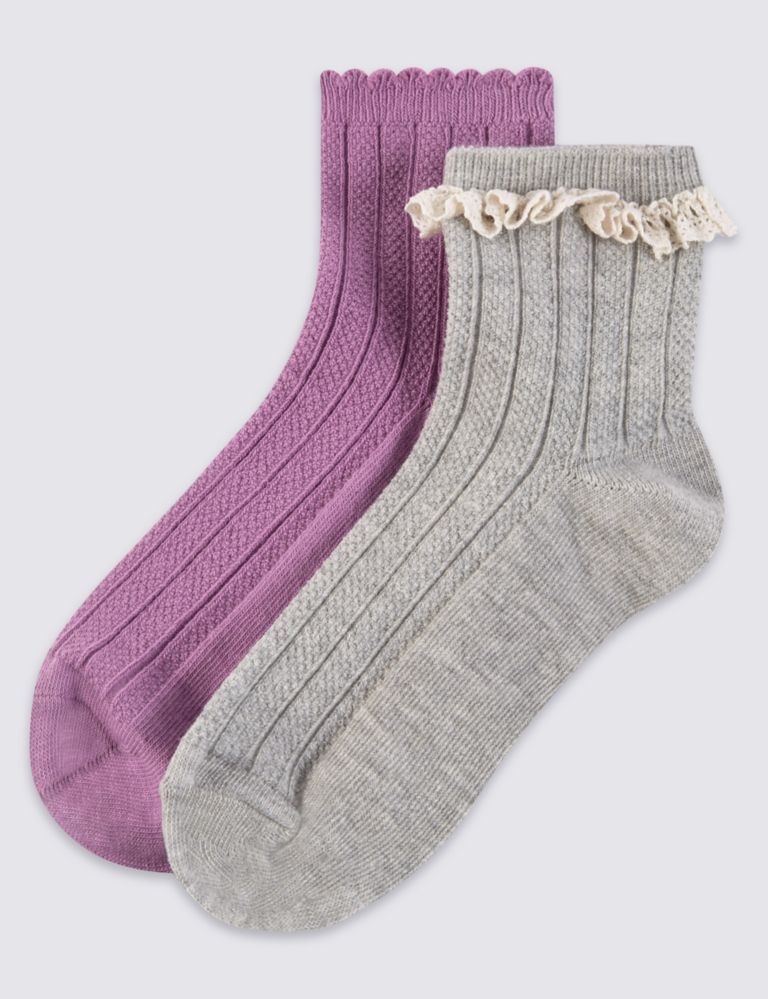 2 Pairs of Freshfeet™ Cotton Blend Frilled Marl Socks  (5-14 Years) 1 of 1
