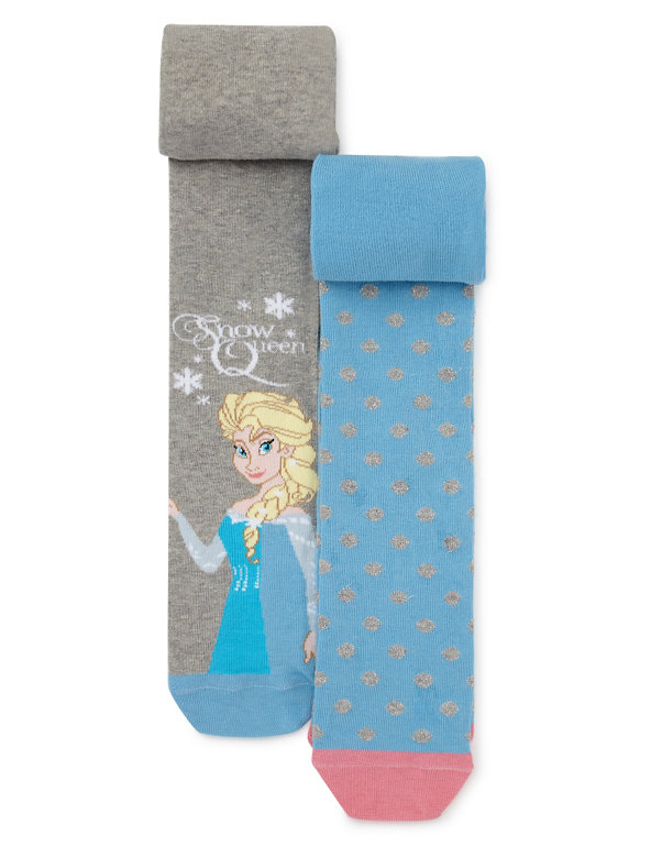 2 Pairs of Freshfeet™ Cotton Rich Disney Frozen Tights with Silver Technology (2-8 Years) Image 1 of 1