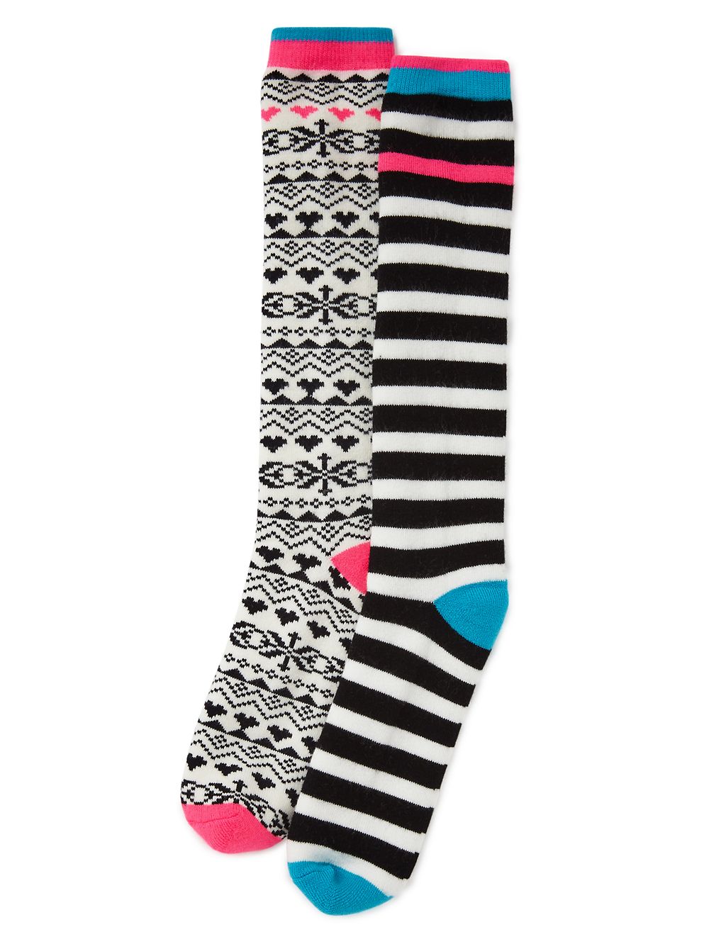 2 Pairs of Freshfeet™ Cotton Rich Monochrome Assorted Welly Socks with Silver Technology (5-14 Years) 1 of 2