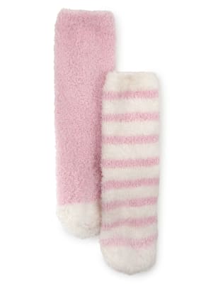 2 Pairs of Freshfeet™ Fluffy Slipper Socks with Silver Technology M&S