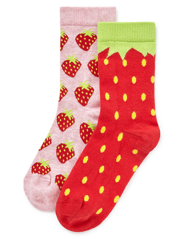 2 Pairs of Freshfeet™ Strawberry Design Socks with Silver Technology (5-14 Years) Image 1 of 1