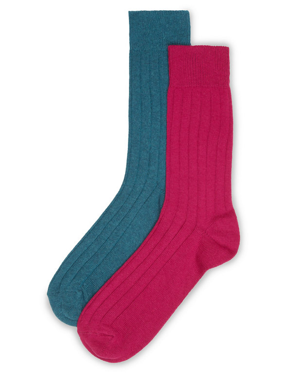 2 Pairs of Made in Italy Ribbed Socks with Cashmere Image 1 of 1