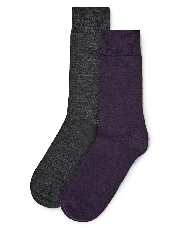 2 Pairs of Merino Wool Blend Assorted Socks Image 1 of 1