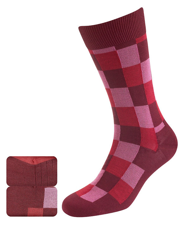 2 Pairs of Modal Blend Square Print Socks with Silk Image 1 of 1