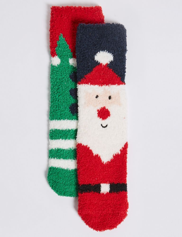 2 Pairs of Santa Cosy Socks 1 of 2